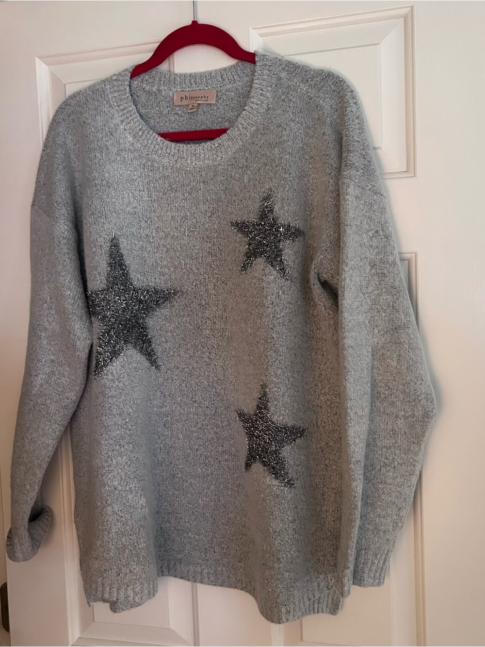 Philosophy Heather Gray Crewneck Sweater with Metallic Stars NWOT XL